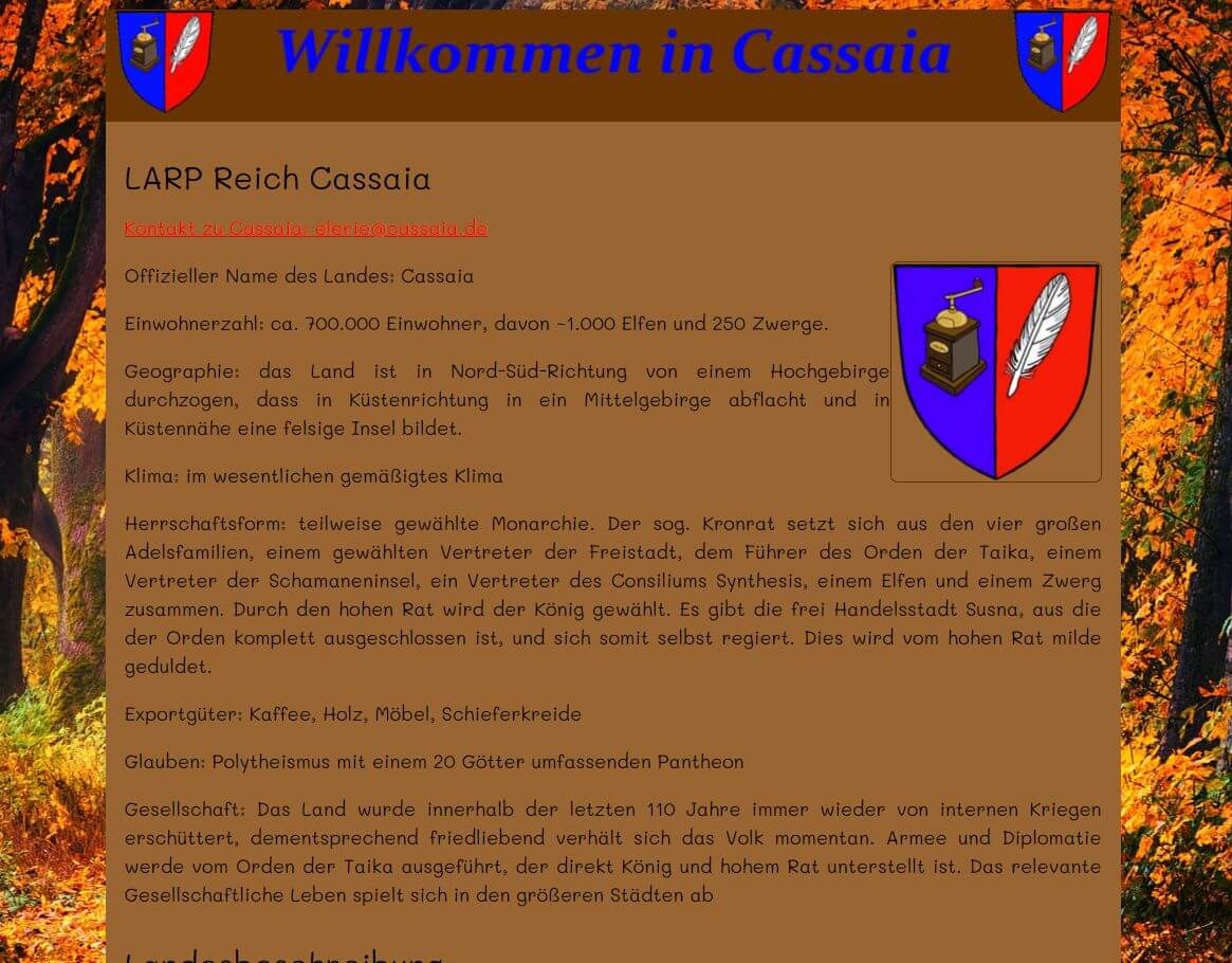 Webpräsenz des LARP Hintergrund Cassaia